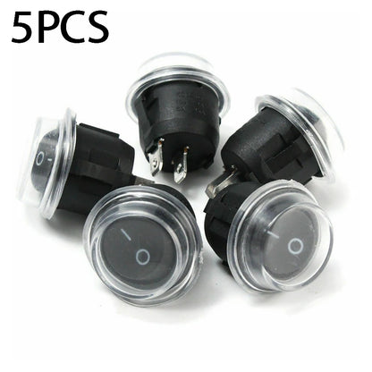 Mini SPST Round Rocker Toggle Switch ON/OFF – 5pcs Set with Waterproof Cover