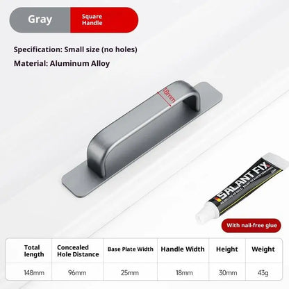 Drill-free Aluminum Handle for Sliding Door Window Drawer Bathroom Push-Pull