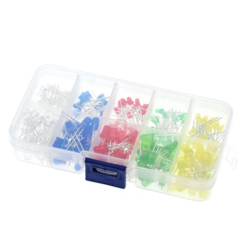 200PC/Lot 3mm & 5mm LED Kit Mixed Color Red Green Yellow Blue White Light Emitting Diodes with Storage Box
