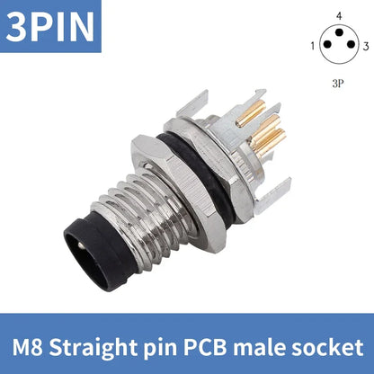 M8 Straight Curved Pin Aviation Plug Sensor PCB Bonding Plate Male Female Socket Waterproof Connector 3/4/5/6/8P