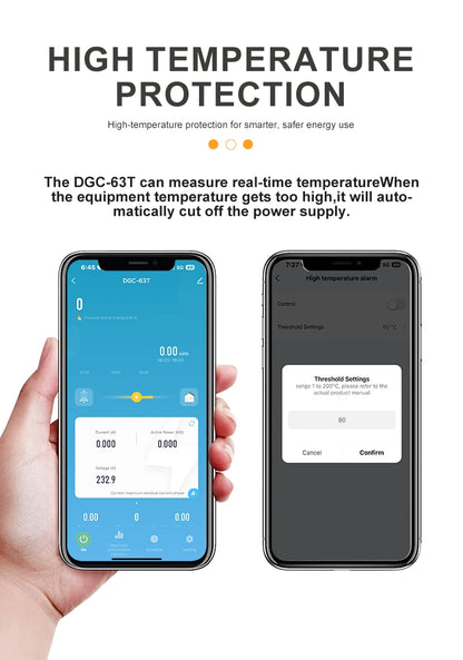 2P WiFi Smart Circuit Breaker DGC-63T, Remote Control 1-63A Adjustable Switch, Timer, Voltage, Current, Temperature, Leakage Protection