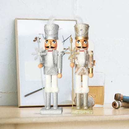 15 Inch Wooden Christmas Nutcracker with Gold Embellishments and Velvet Coat for Festive Mantel and Table Decorations