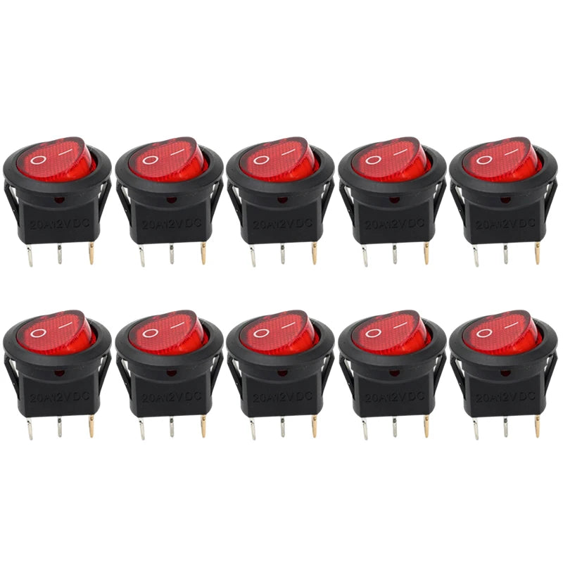 3 Pin Round Rocker Switch LED Light 12V on Off SPST Toggle Button Control for Car Auto Motorcycle Boat Modification Red Blue