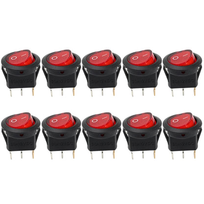 3 Pin Round Rocker Switch LED Light 12V on Off SPST Toggle Button Control for Car Auto Motorcycle Boat Modification Red Blue