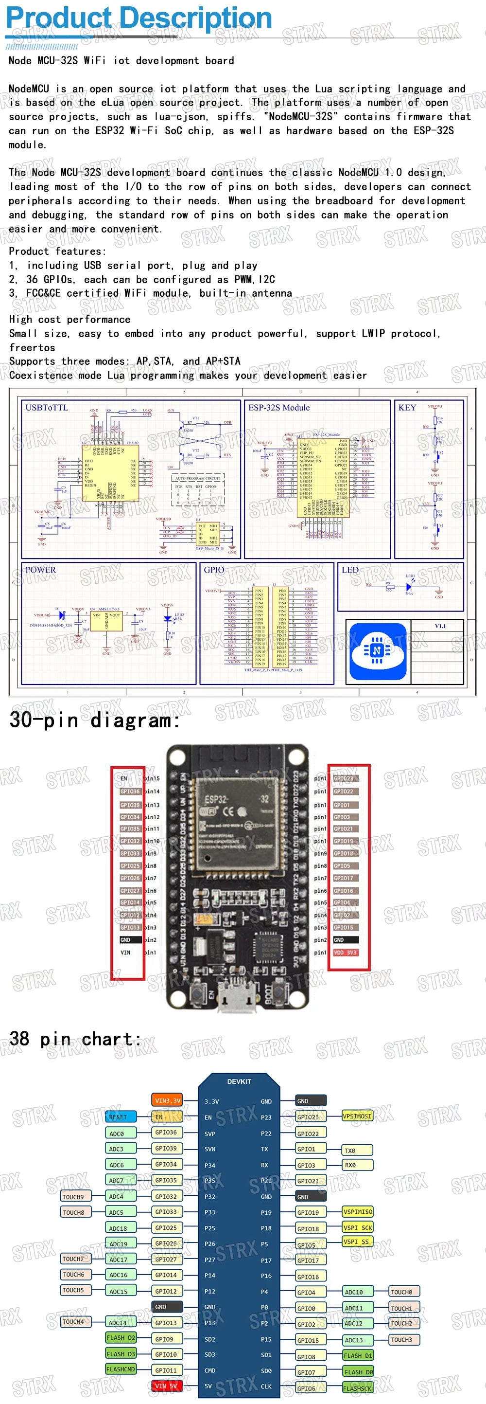 ESP32 Development Board WiFi + Bluetooth CP2102/CH340C Ultra-Low Power Wireless Module ESP32-32 NodeMCU-32S