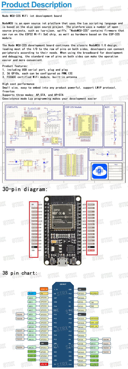 ESP32 Development Board WiFi + Bluetooth CP2102/CH340C Ultra-Low Power Wireless Module ESP32-32 NodeMCU-32S