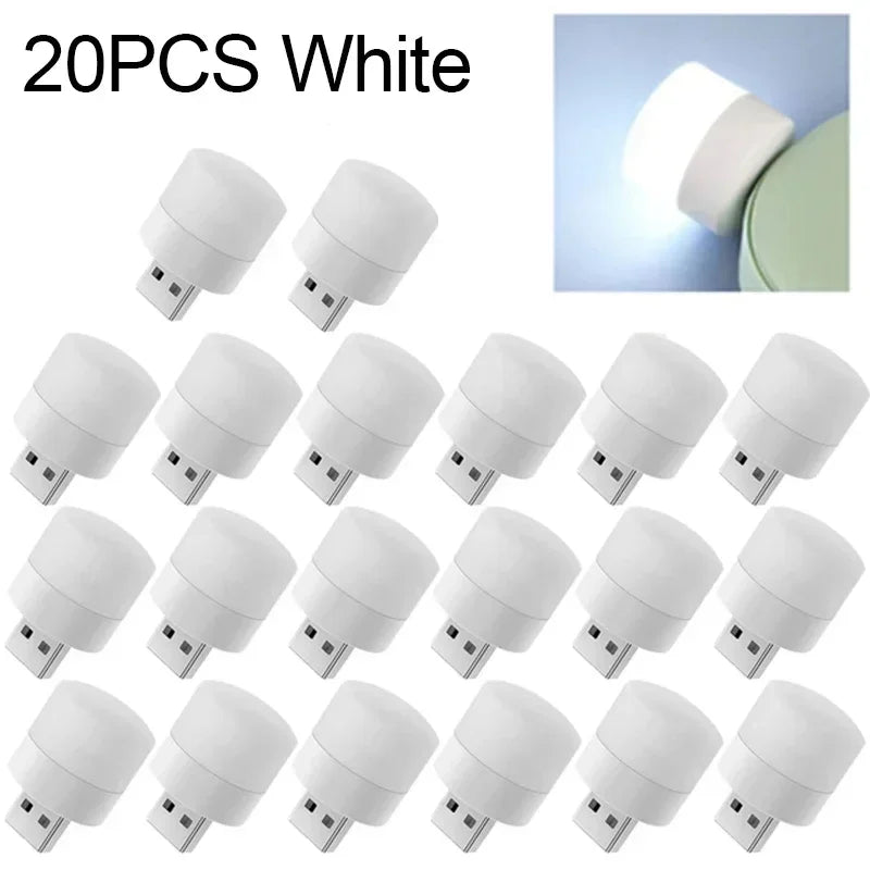 1-20PCS Mini USB LED Plug Lamp Portable Eye Protection Book Reading Light Small Round Car Bulb Computer Mobile Power Lamps