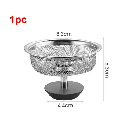 Kitchen Sink Strainer with Handle & Stopper Replacement Sink Drain Basket Stainless Steel Mesh Filter Strainers Waste Hole Trap