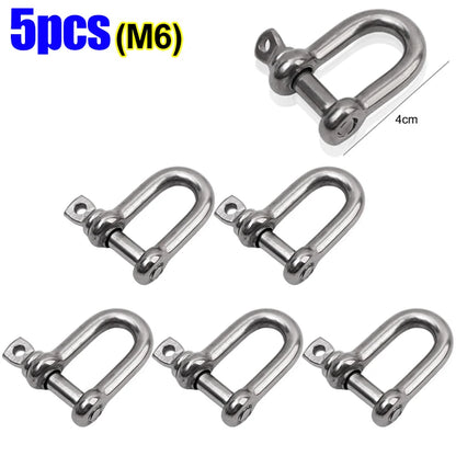 Stainless Steel D Link Shackle Ring Hooks Lifting Shackle Lock Wire Rope Clips D-Type Rigging Shackle Hooks Boat Hardware Tools