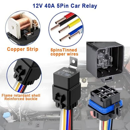12V 40A Waterproof Automotive Relay 5Pin with Harness Socket 1/5pcs