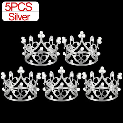Wholesale Crown Cake Decoration Gold Silver Pearl Crown Topper Mini Princess Headwear Decoration Birthday Wedding Decor Supplies