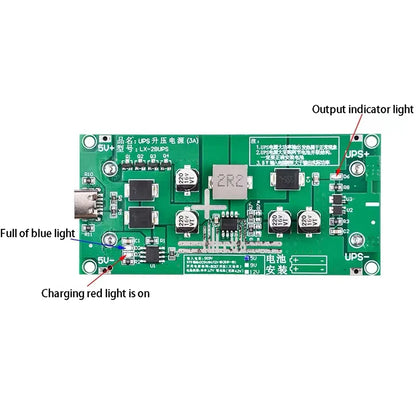3A High-Power 18650 Lithium Battery Boost Module 5V-12V Charging and Discharging Board for UPS