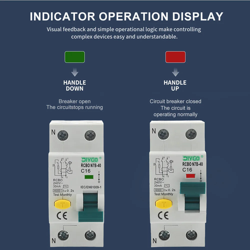 RCBO Electro-Magnetic Type Residual Current Circuit Breaker 2P 1P+N, Overcurrent and Leakage Protection 50/60Hz
