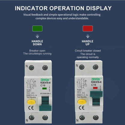 RCBO Electro-Magnetic Type Residual Current Circuit Breaker 2P 1P+N, Overcurrent and Leakage Protection 50/60Hz