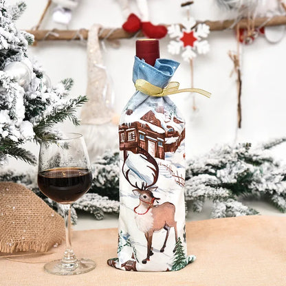 Creative Christmas Wine Bottle Cover Set Velvet Santa & Snowman Decor