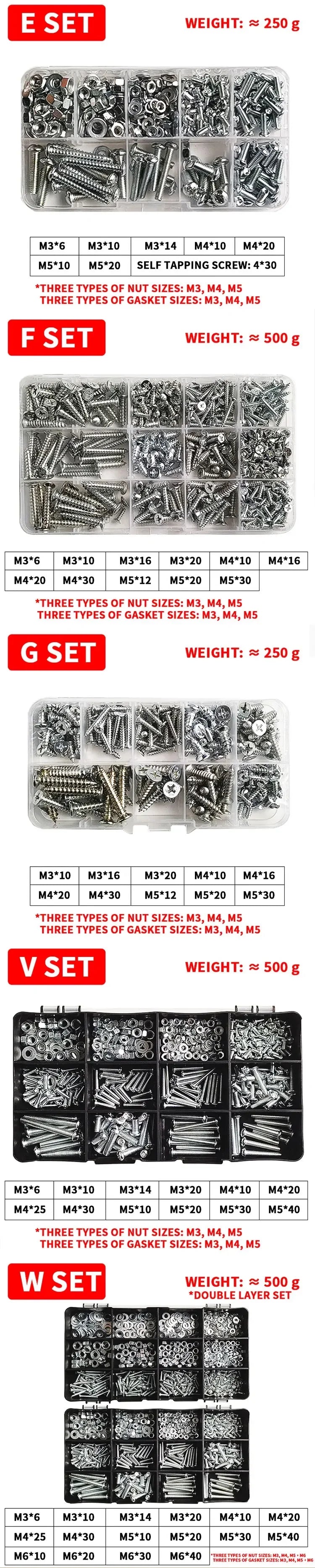 M3-M6 Phillips Pan Head Self-Tapping Screw Assortment Kit with Nuts and Washers Stainless Steel Fastener Set for DIY Machinery