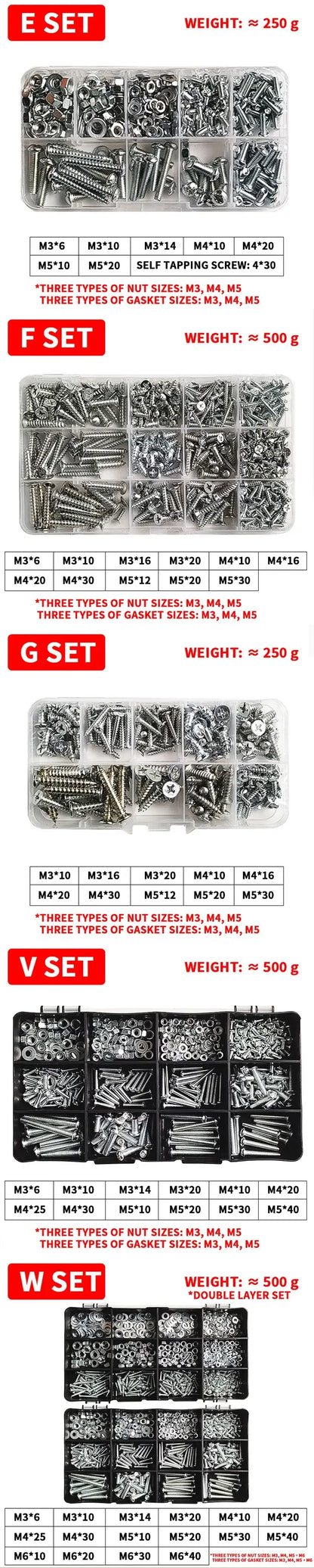M3-M6 Phillips Pan Head Self-Tapping Screw Assortment Kit with Nuts and Washers Stainless Steel Fastener Set for DIY Machinery