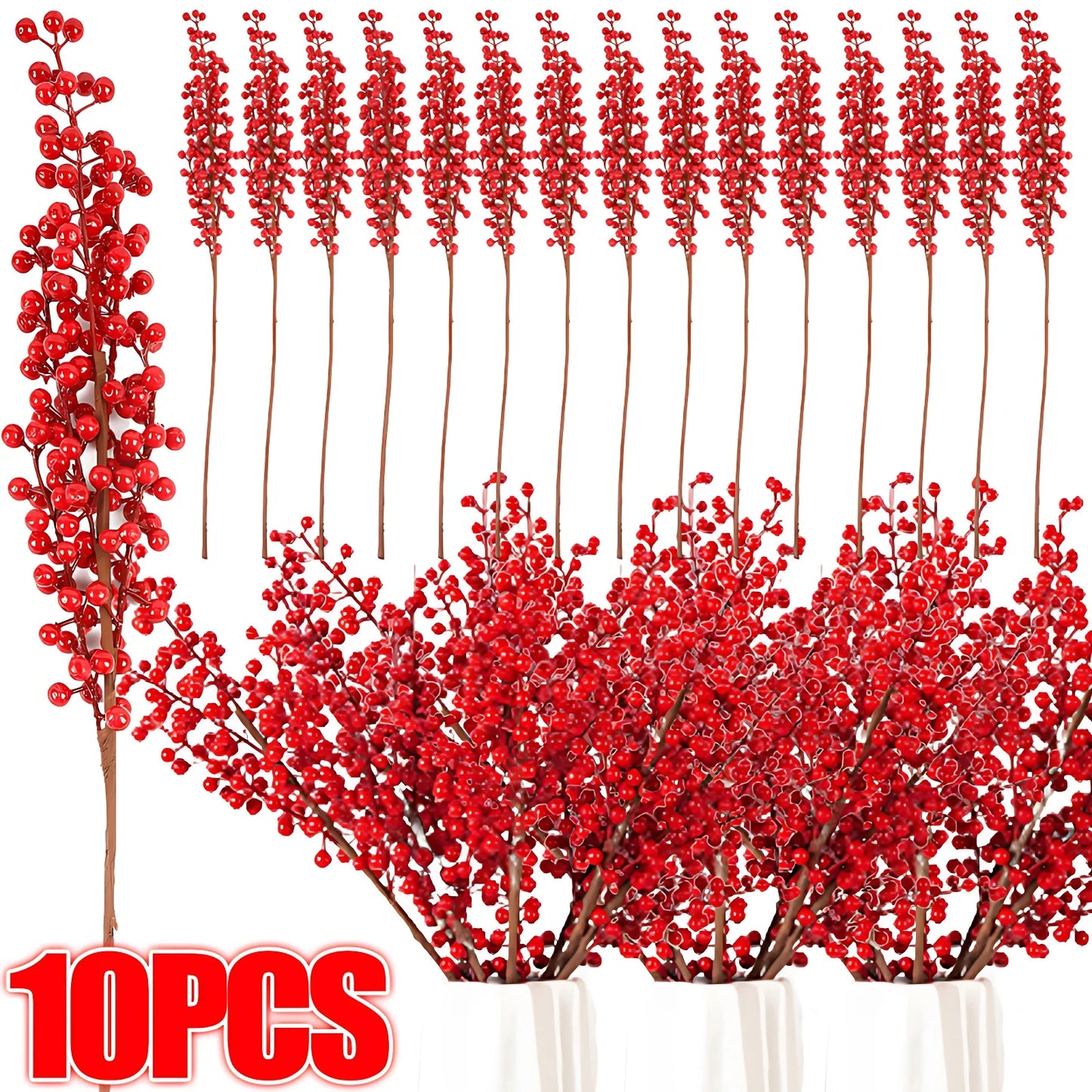 Artificial Red Berry Bouquet — Foam Christmas Decor, 46cm, 1/2/5/10pcs