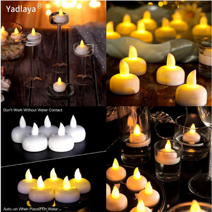 LED Flameless Floating Candle Battery Powered Flickering Electronic Candle Waterproof Floating Tealight Wedding Party Decor Lamp