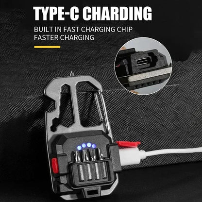 Mini Multifunctional Keychain LED Flashlight USB Rechargeable Portable Flashlight Outdoor Camping Torch Emergency Lantern 500Mah