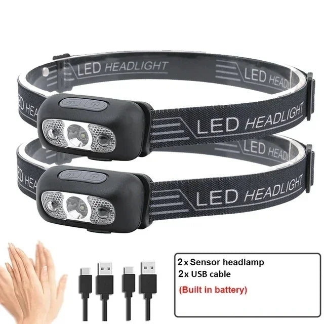 USB Rechargeable Mini Strong Light LED Sensor Headlamp Outdoor Waterproof Work Head Torch Camping Fishing Search Headlight