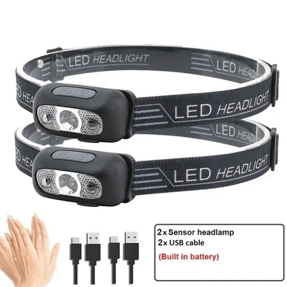 USB Rechargeable Mini Strong Light LED Sensor Headlamp Outdoor Waterproof Work Head Torch Camping Fishing Search Headlight