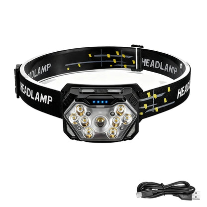 Rechageable LED Motion Sensor Headlight 9 Led Strong Light Headlamp Portable Fishing Camping Outdoor Head Lamp Work Flashlight
