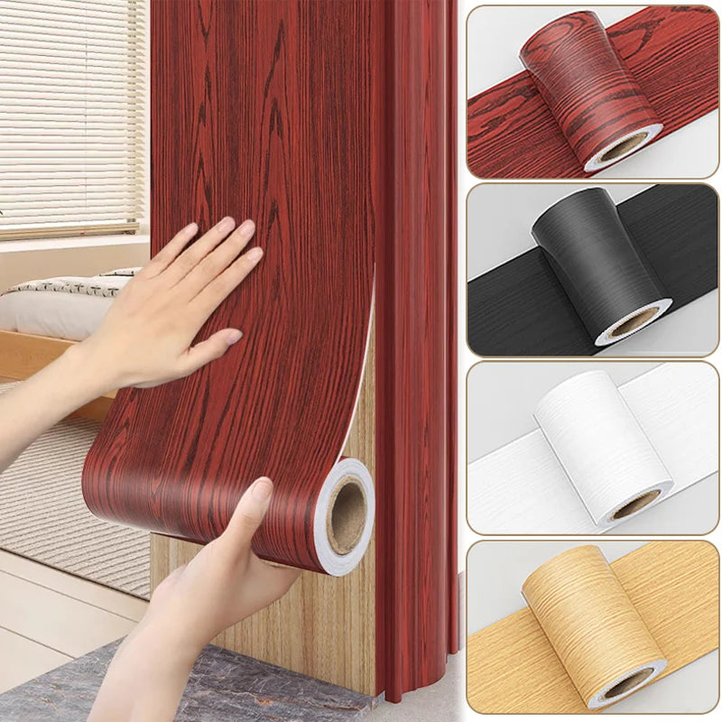 5M/Roll Wood Grain Door Frame Edge Repair Tape – Self-Adhesive Hole Patching & Furniture Refurbishment Tape for Wooden Door Repair