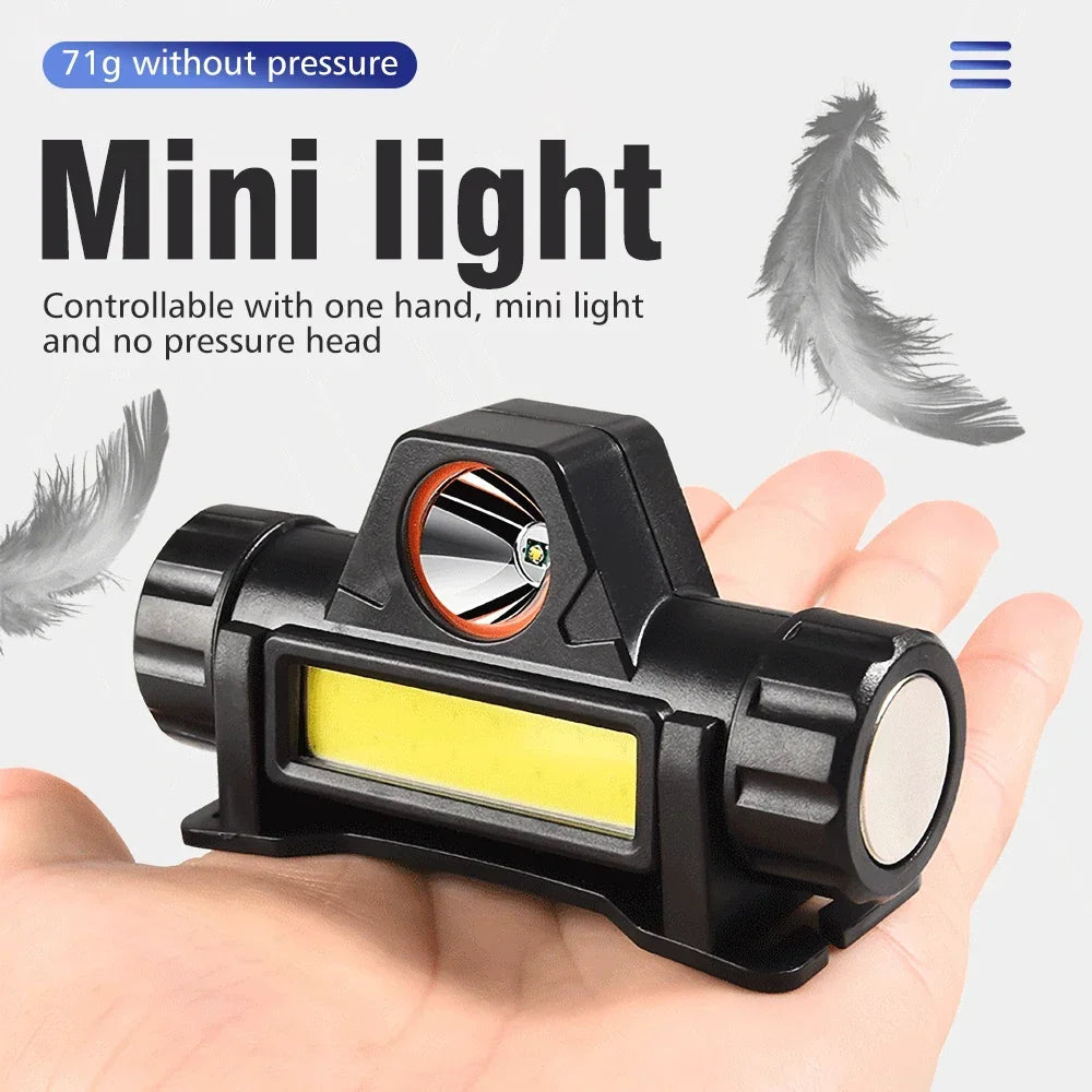 Rechargeable LED Headlamp XPE COB Work Light with Tail Magnet