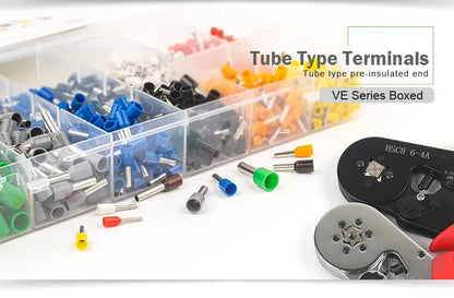 Crimping Sleeve Terminal Wire Connector Electrical Kit with Mini Crimping Plier Boxed VE Insulated Terminals