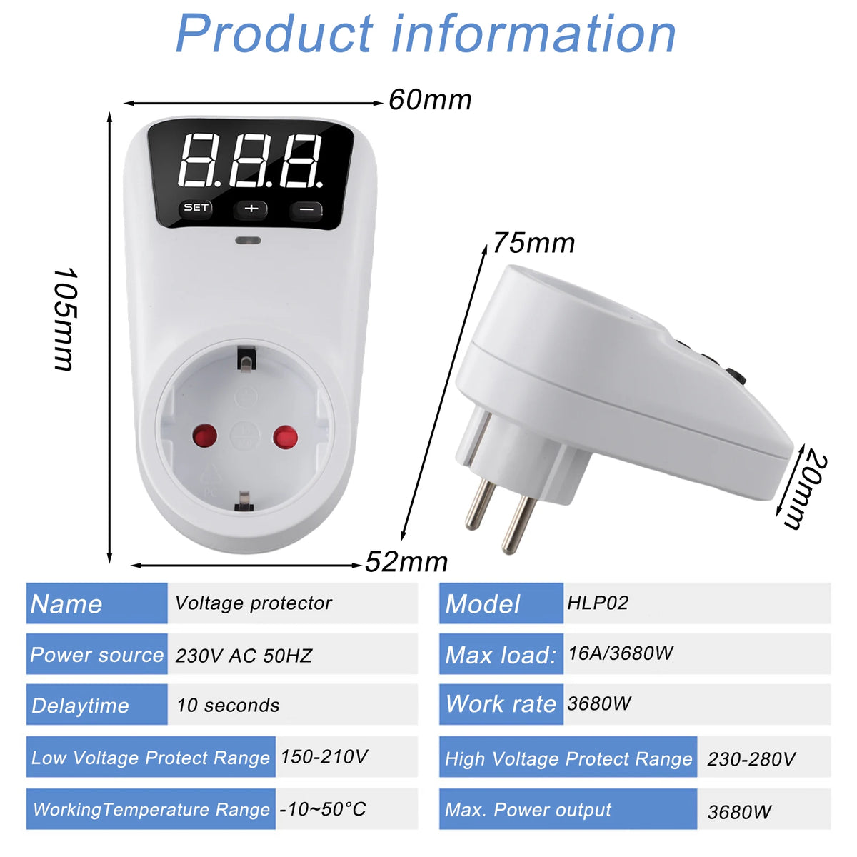 Adjustable Voltage Protector Socket AC120V/230V 16A Surge Protection with Delay | DE UK US Plug