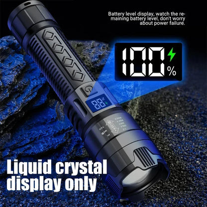 High Power Flashlight Strong Light Long Range LED Flash Light USB Rechargeable Telescopic Zoom Outdoor Camping Riding Lantern