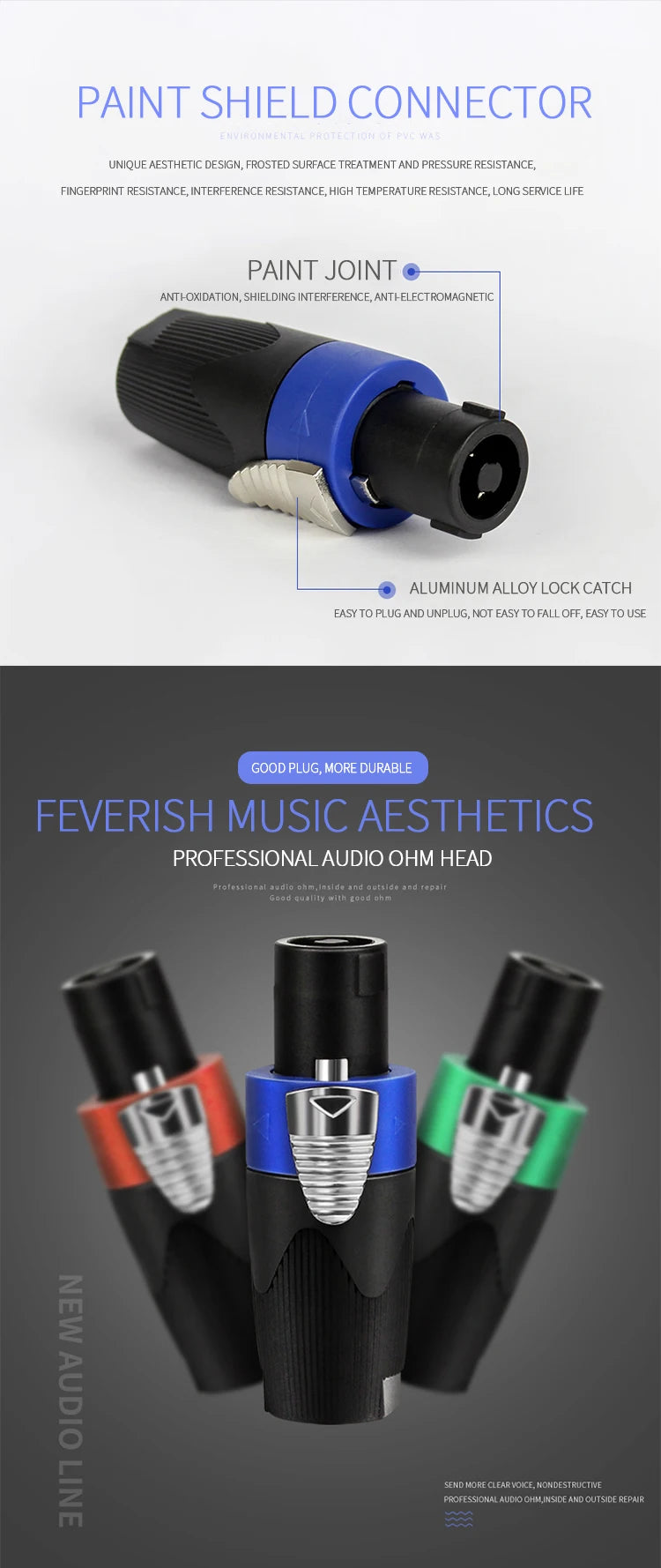 NL4FC Speakon 4 Pin Audio XLR Connector Ohm Head Solder-Free Amplifier Terminal for Superior Sound