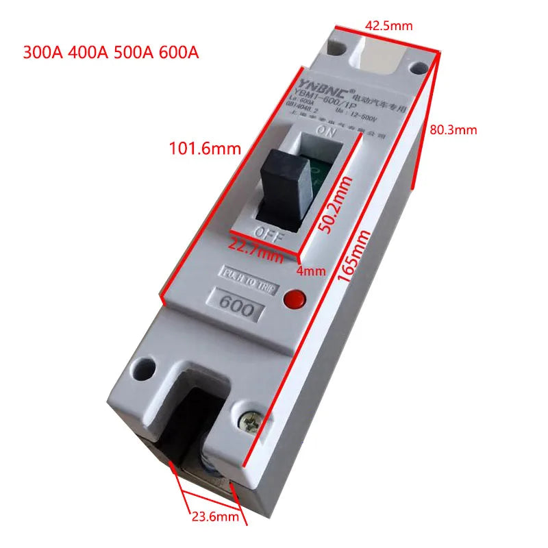 1P Plastic Case DC Circuit Breaker DC 12V–500V 125A–600A High Power Short Circuit Protector
