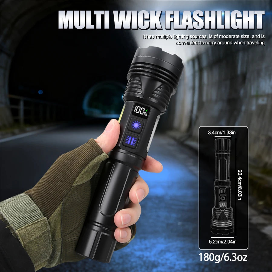 Outdoor Rechargeable RGB Led Flashlight Zoomable Torch Strong Light 11 Mode Tactical Lamp for Camping Fishing Emergency Lantern