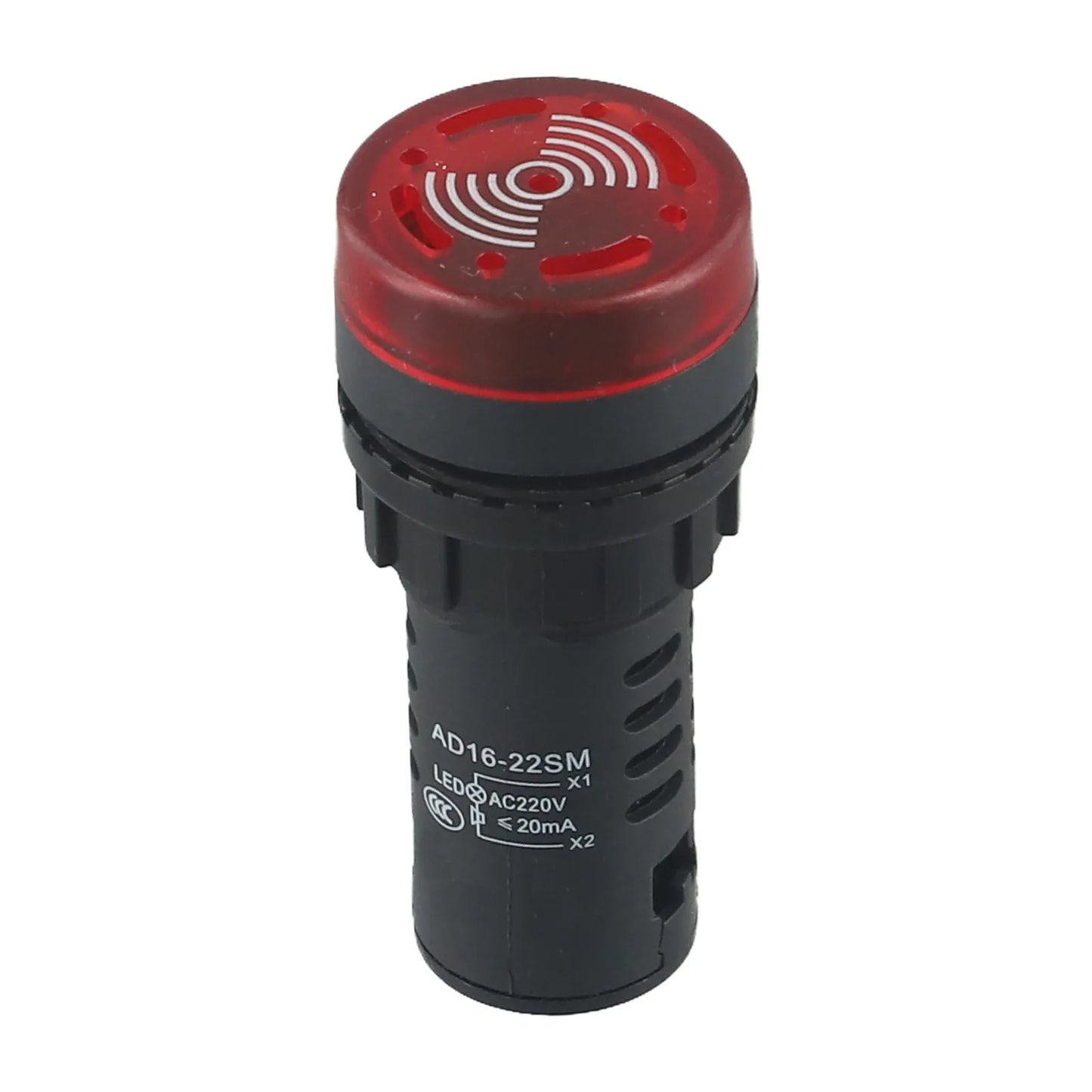 22mm Sound & Light Alarm — AD16-22SM Red LED Buzzer, AC/DC 12V/24V/220V