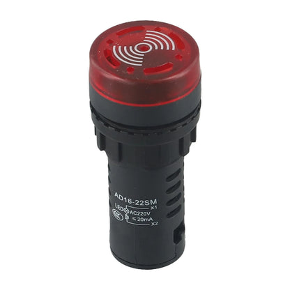 22mm Sound & Light Alarm — AD16-22SM Red LED Buzzer, AC/DC 12V/24V/220V
