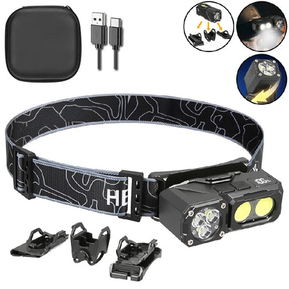 Sensor Headlamp with Hat Clip Type-C Rechargeable LED Headlight