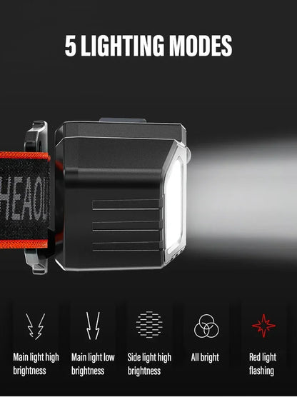 LED Induction Mini Strong Light Headlight Charging Work Light Waterproof Outdoor Multifunctional Camping Light Fishing Light