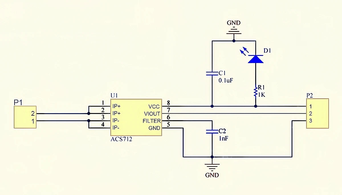 ACS712 Hall Current Sensor Module 5A/20A/30A with Power Indicator for Arduino
