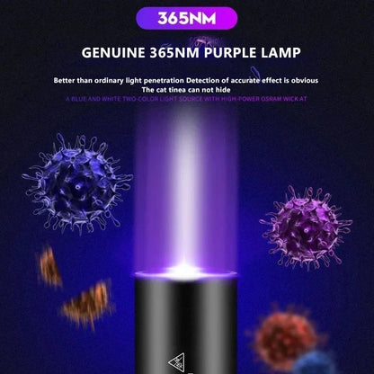 5W 365nm Mini UV Flashlight USB Rechargeable Ultraviolet Torch Pets Urine Cat tinea Money Ore Scorpion Detection Purple Light