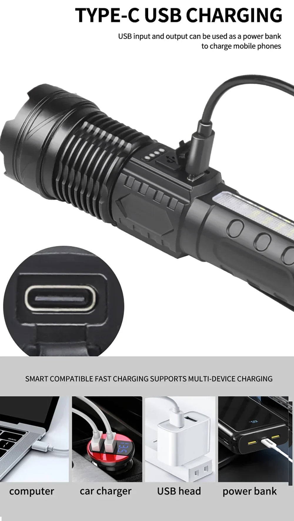 Ultra Bright Rechargeable LED Flashlight Zoomable High Lumens