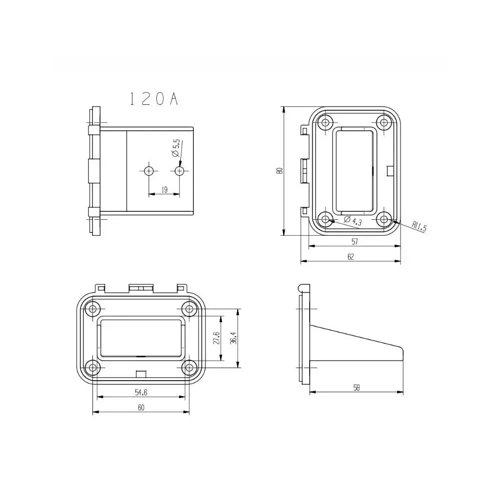 120A FOR Anderson Plug Flush Mount Bracket Plastic Panel Bracket With Cover For Caravan 2 Stitches Automobile Ships Parts