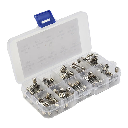 100pcs Insurance Tube Glass Fuses Kit Household 0.2A-20A 100pcs 16*12*2.1cm 250V High Quality Standard Fast Blow