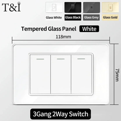 118x75mm Type-C Fast Charging Wall Socket Italy & Chile Schuko Outlet Tempered Glass Panel Type Switch