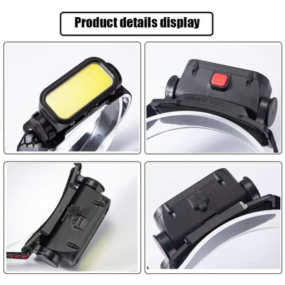 Portable COB LED Headlamp 4 Modes USB Rechargeable with Red Light