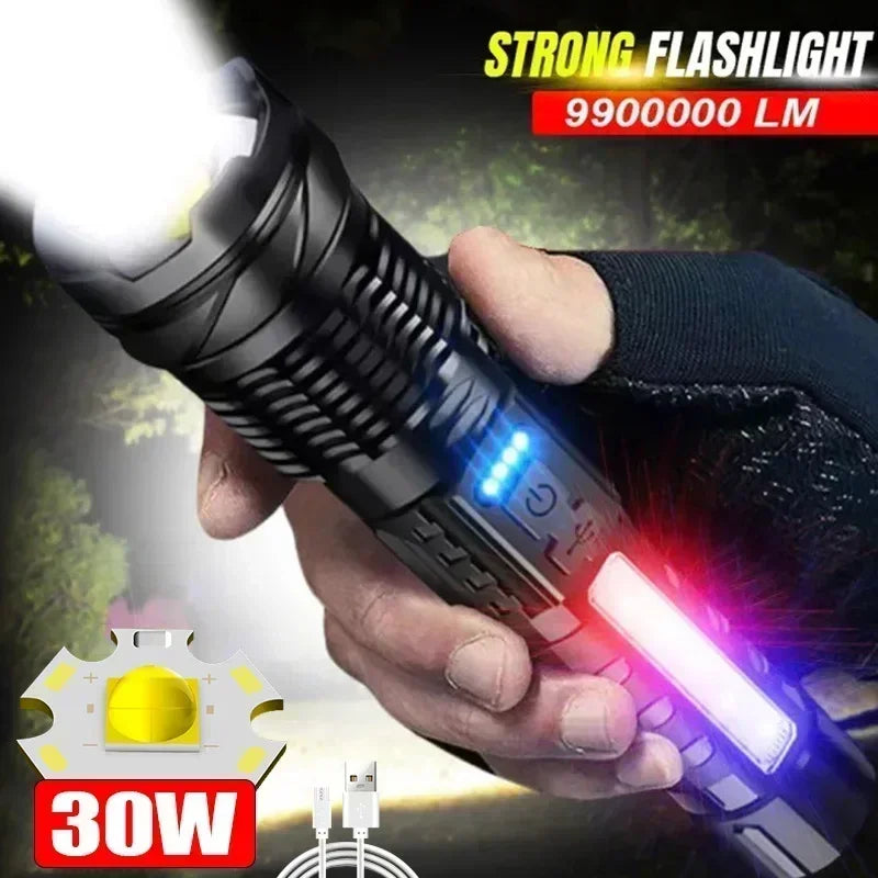 High Power LED Flashlight 18650 Built-in Battery Type-c Rechargeable Strong Light Tactical Torch Outdoor Camping Hiking Lamp