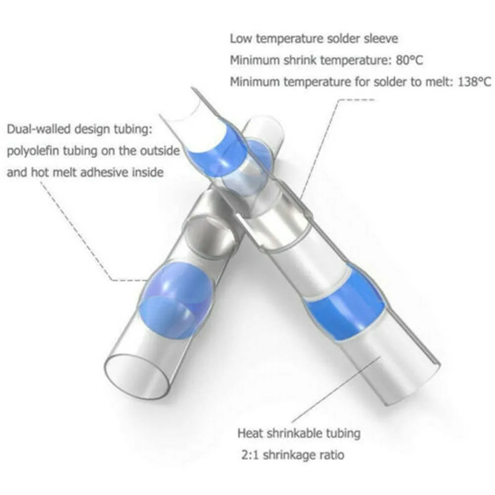Kit Set Tool Connection Terminal Butt Shrinkable 100pcs 100x Connector Sealed Sleeve Terminal Welding With Box