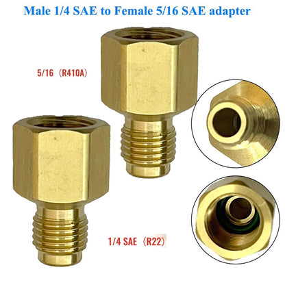 R410 Adapter Quick Coupling 14 SAE to 516 SAE Brass Connector with Valve Drive for Secure and Safe HVAC System Service