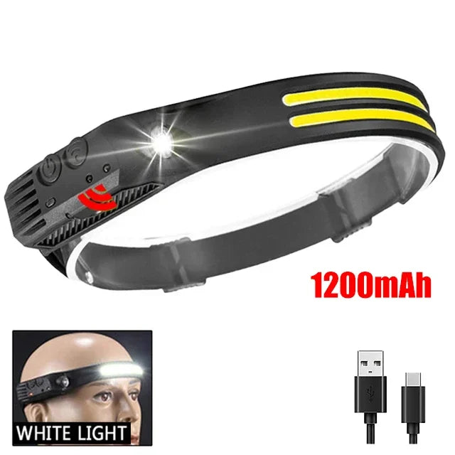 COB LED Headlamp USB Rechargeable Sensor Headlight